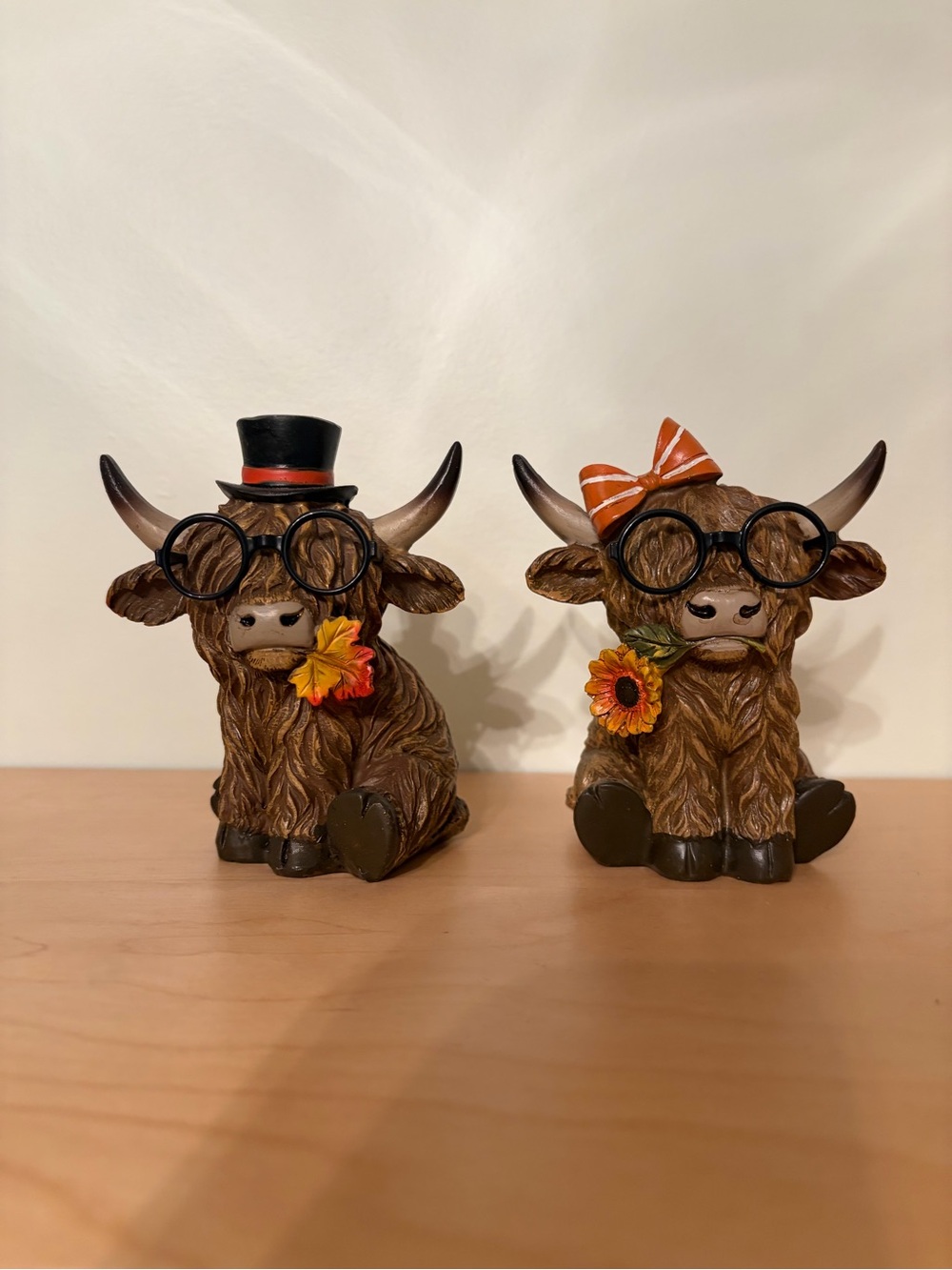 Hobby Lobby Highland Cow Autumn Cow Figurine Pair - Brown Seasonal Home Accent